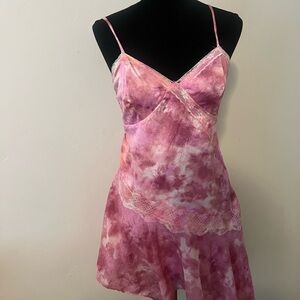 Elegant Pink Tie-Dye Lace Chemise